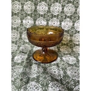 Vintage Indiana Glass Tiara Amber Sandwich Footed Candle Holder 3"